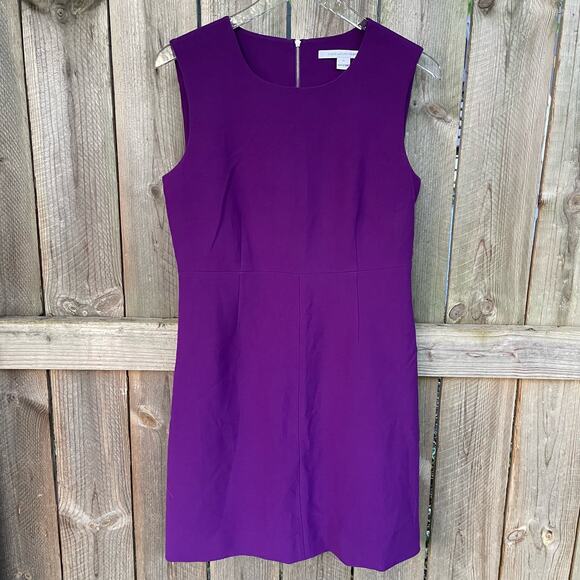 Diane Von Furstenberg Crew Neck Sleeveless Mini Dress Back Zip Purple Size 10 - Picture 1 of 9